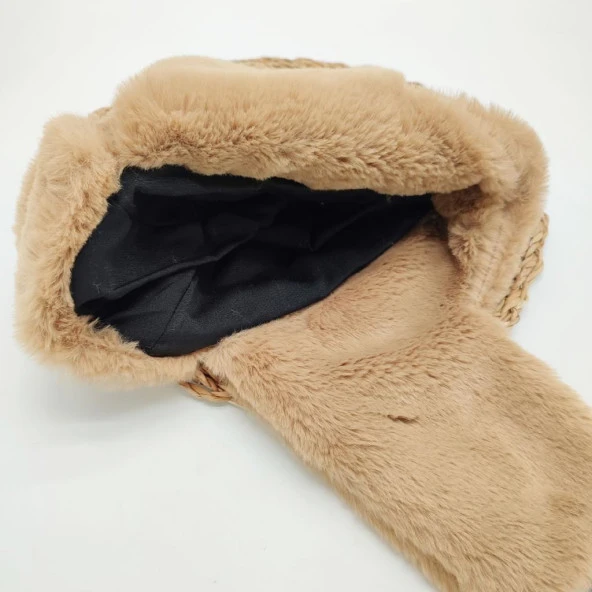 Pilot Model Peluş Kumaş Kadın Şapka Taba Renk - Resim 5