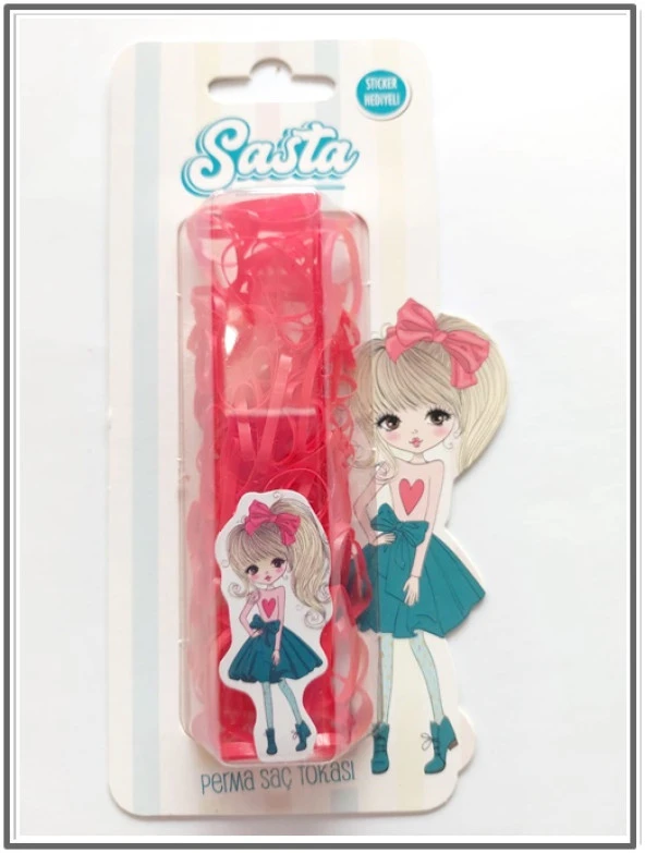 Sasta Lastik Saç Tokası Kırmızı Sticker Hediyeli ürün görseli 1