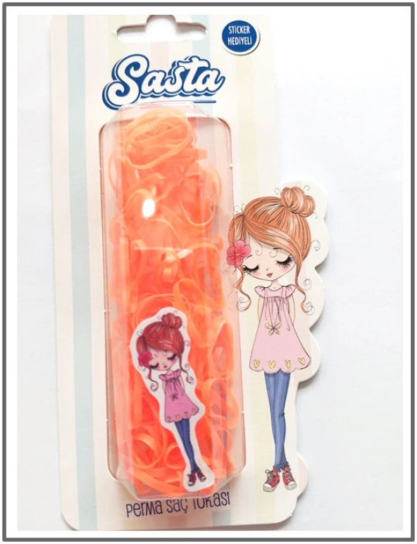 Sasta Lastik Saç Tokası Turuncu Sticker Hediyeli ürün görseli 1