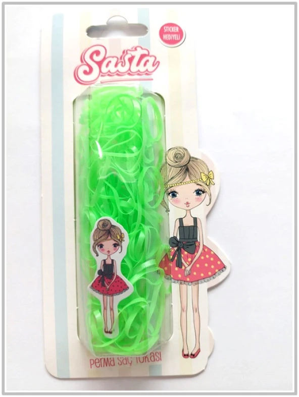 Sasta Lastik Saç Tokası Yeşil Sticker Hediyeli ürün görseli 1