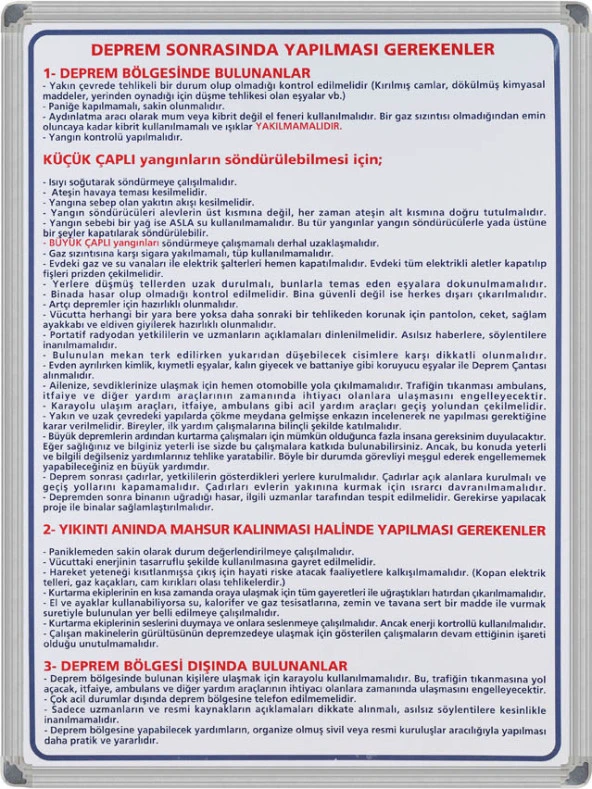 Deprem Sonrasında Yapılması Gerekenler 50X70 Al.Çerçeve ürün görseli 1