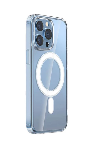 iPhone 15 Pro Max Kılıf Magsafe Şarj Özellikli Şeffaf Sert PC Embos Kapak ürün görseli 1