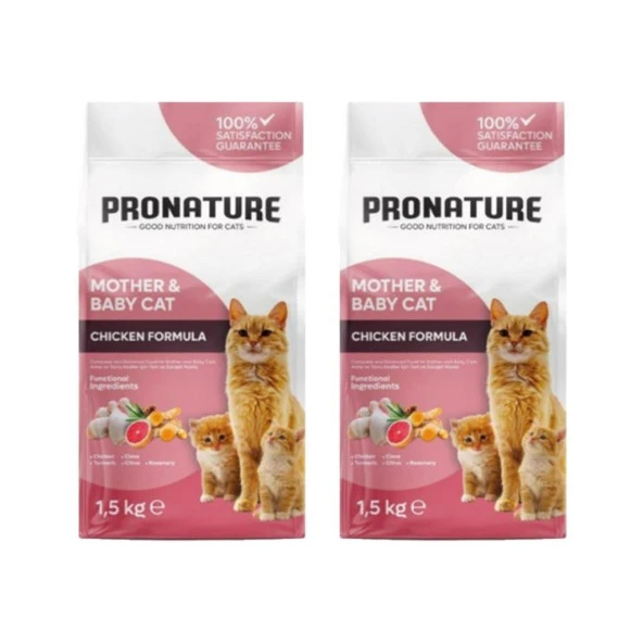 Pronature Mother & Baby Tavuk Etli Kuru Kedi Maması 1,5 Kg 2 Adet ürün görseli 1