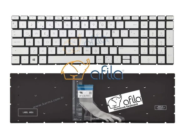 Hp 15-Dw0005nt 6VM95EA, 15-Dw0006nt 6VV20EA Notebook Klavyesi Gri TR, ışıklı ürün görseli 1