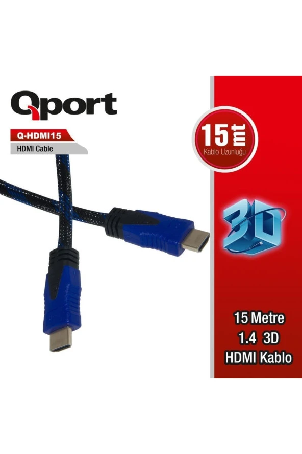Qport  Q-hdmı15 Hdmı Kablo 15mt Ver1.4 Altın Uçlu 3d ürün görseli 1