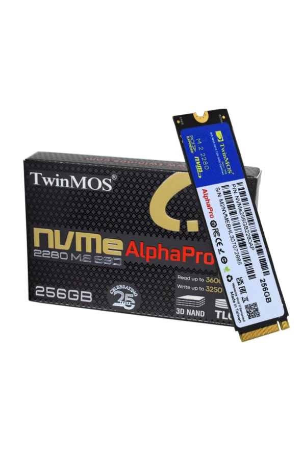 TwinMOS  256GB M.2 PCIe Gen3 NVMe SSD (3600-3250Mb/s) TLC 3DNAND (NVMe256GB2280AP) ürün görseli 1