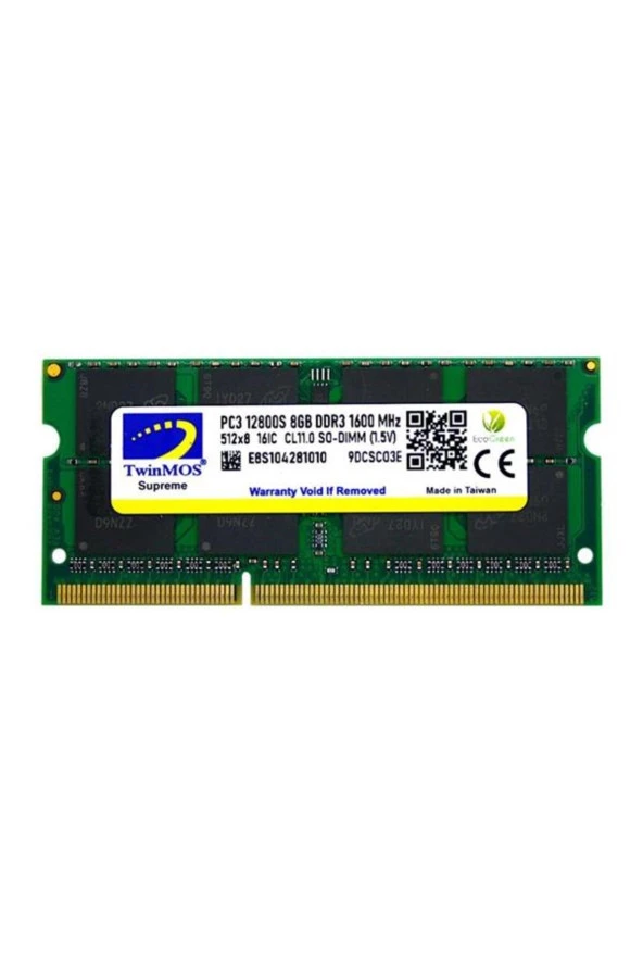 TwinMos MDD38GB1600N 8 GB DDR3 1600 MHz CL11 1.5V Notebook Ram ürün görseli 1