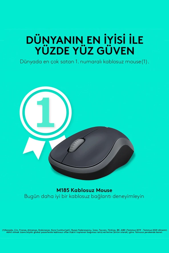 Logitech M185 Nano USB Kablosuz Mouse Gri (910-002235) ürün görseli 1