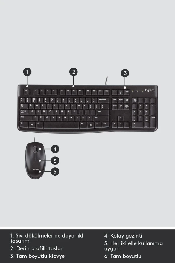 logitech  Mk120 Kablolu Q Tr Siyah Klavye Mouse Seti - Siyah - Resim 3
