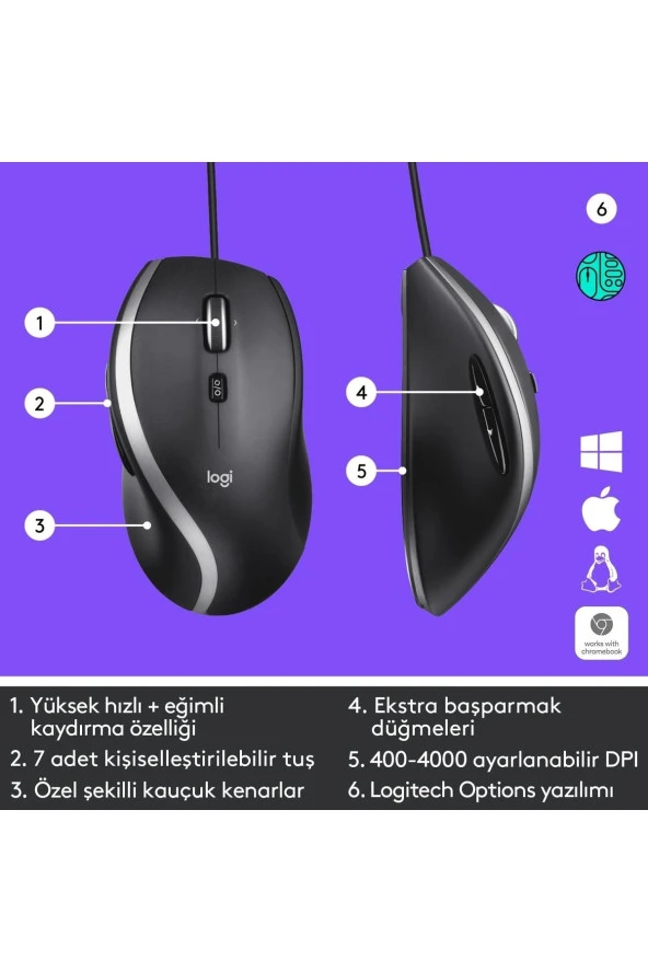 logitech  M500s Gelişmiş Kablolu Mouse Siyah - Resim 5