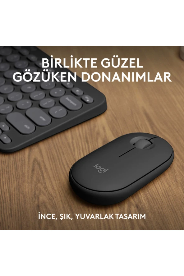 logitech  Pebble 2 Combo Çoklu Sessiz Kablosuz Türkçe Q Klavye Mouse Seti - Grafit 920-012245 ürün görseli 1