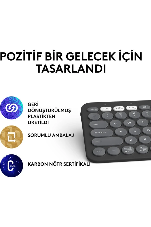 logitech  Pebble Keys 2 K380s Multi-Device Bluetooth Klavye - Grafit 920-011859 - Resim 3