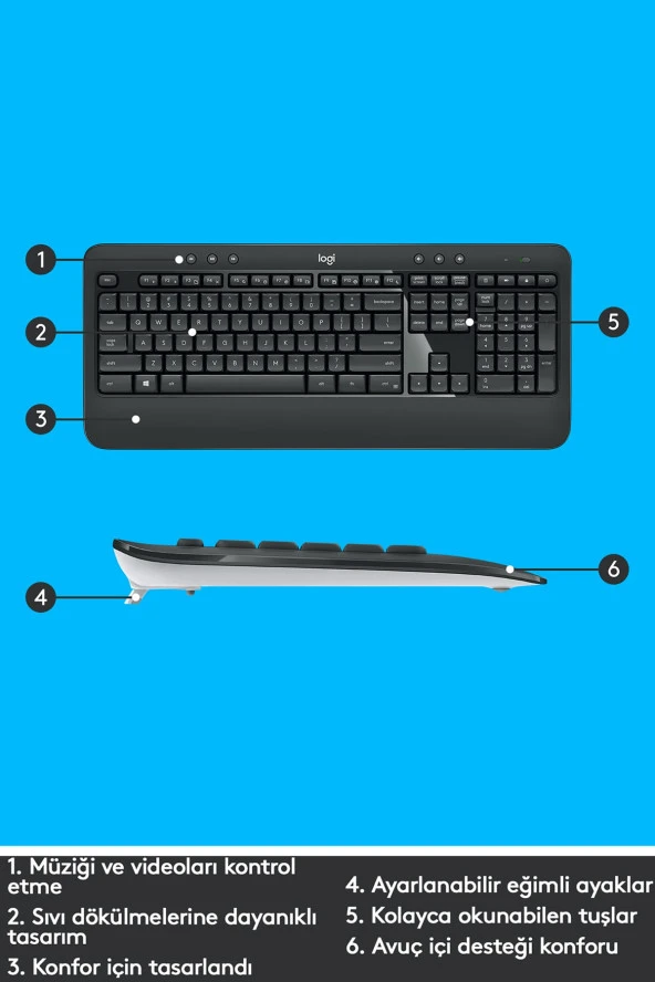 logitech  MK540 ADVANCED Kablosuz Türkçe Klavye Mouse Seti - Siyah - Resim 3