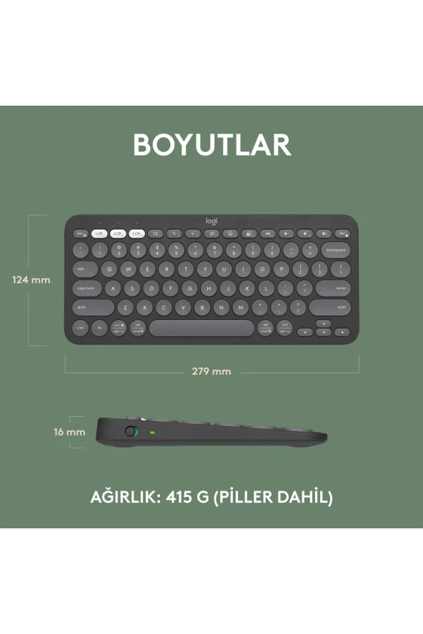 logitech  Pebble Keys 2 K380s Multi-Device Bluetooth Klavye - Grafit 920-011859 - Resim 4