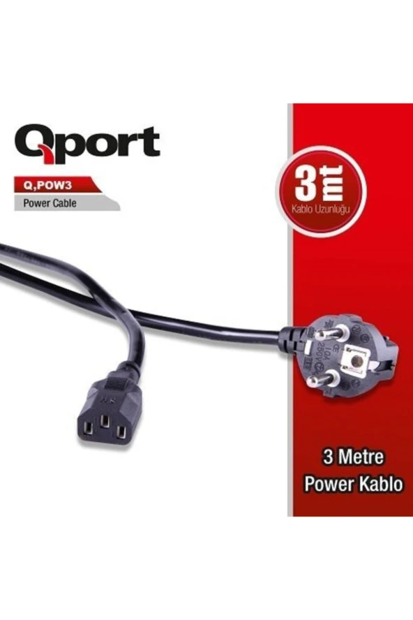 QPORT Q-POW3 3 METRE PC POWER KABLOSU ürün görseli 1