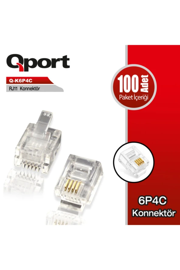 Qport  Q-k6p4c Rj11 Telefon Soketi 100 Lü Paket ürün görseli 1