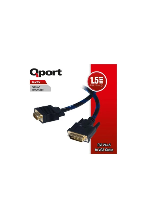 Qport Q-Vdv Dvi 24+5 To Vga 1.8M Kablo Aktif Dönüştürücü ürün görseli 1