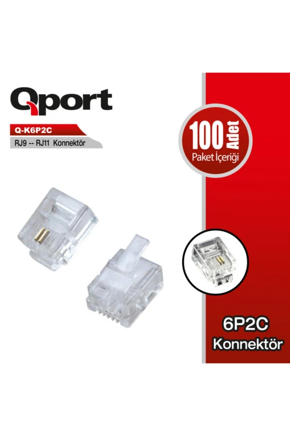 Qport  Q-k6p2c Rj9-rj11 Telefon Soketi 100 Lü Paket ürün görseli 1