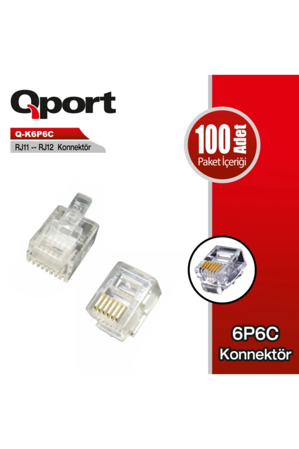 Qport  Q-k6p6c Rj11-rj12 Telefon Soketi 100 Lü Paket ürün görseli 1