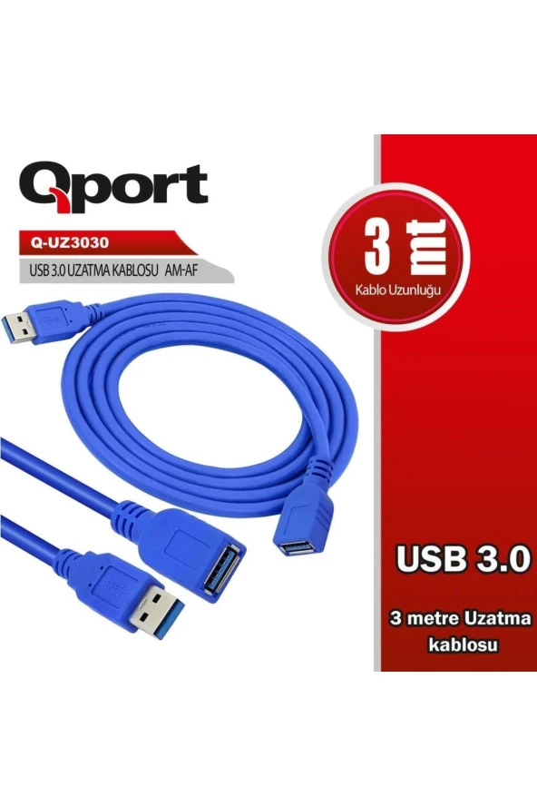 Qport  Q-uz3030 3m Usb3.0 Uzatma Kablosu ürün görseli 1