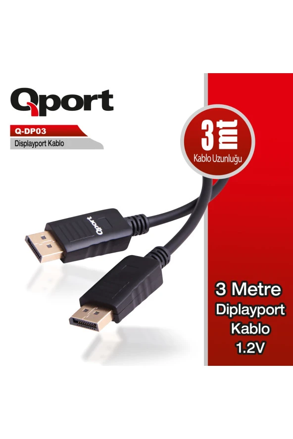 Qport  Q-dp03 Dısplay Port 1.2v 3m Kablo ürün görseli 1