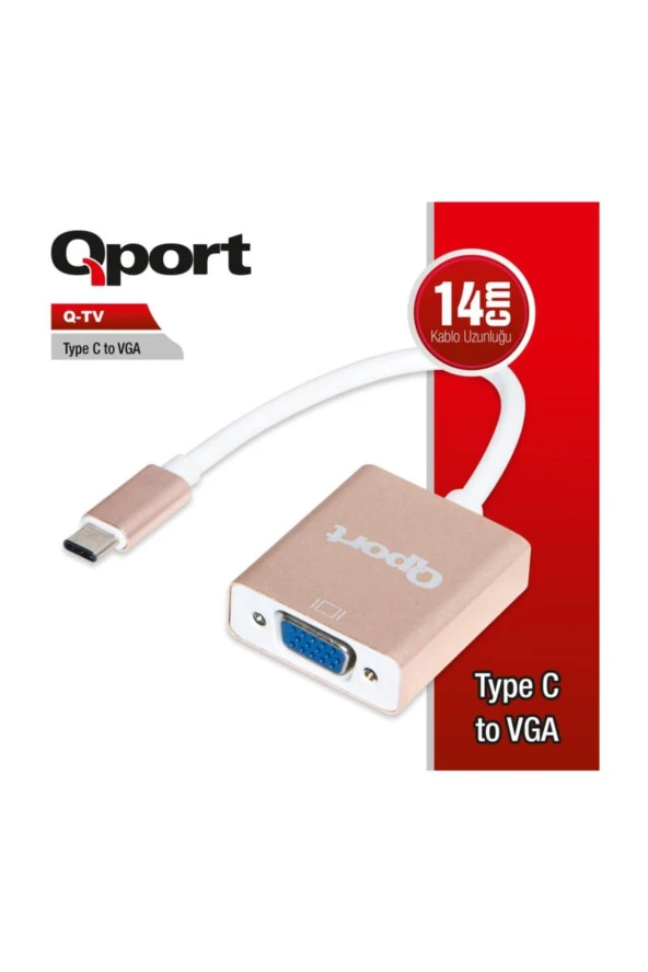 Qport  Type-C(M) to VGA(F) 1920*1080P 60Hz Çevirici Converter Q-TV ürün görseli 1