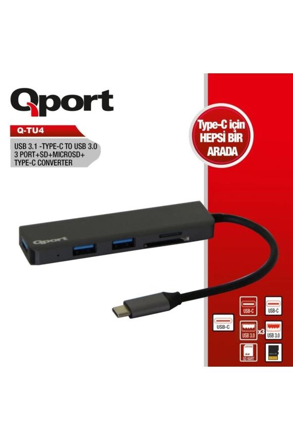 Qport  Q-port Usb Type-c-usb3.0+sd+mıcro Sd+type-c Çev. (Q-tu4) ürün görseli 1