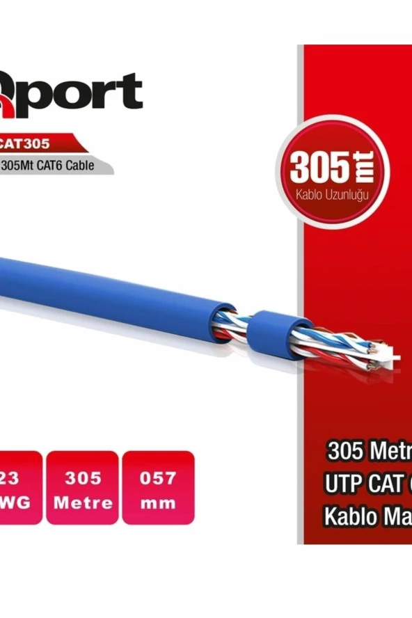 Qport  CAT6 305m 23 AWG Mavi Kablo Q-CAT6M ürün görseli 1