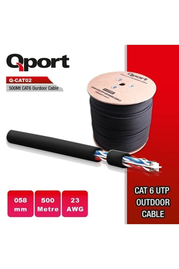 Qport Q-Cato2 23Awg Cat6 500Mt Utp Outdoor Kablo ürün görseli 1