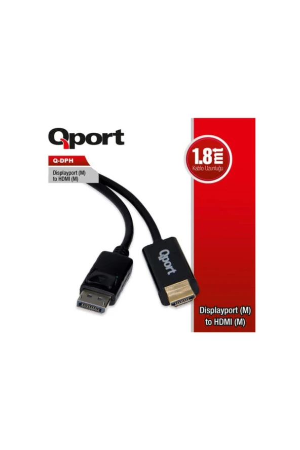 Qport  Q-dph Display Port(M) To Hdmı(M) 1.8 Mt Kablo Dönüştürücü ürün görseli 1