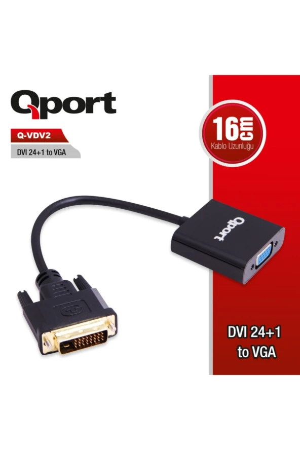 Qport Q-Vdv2 Dvi 24+1 To Vga Aktif Dönüştürücü ürün görseli 1