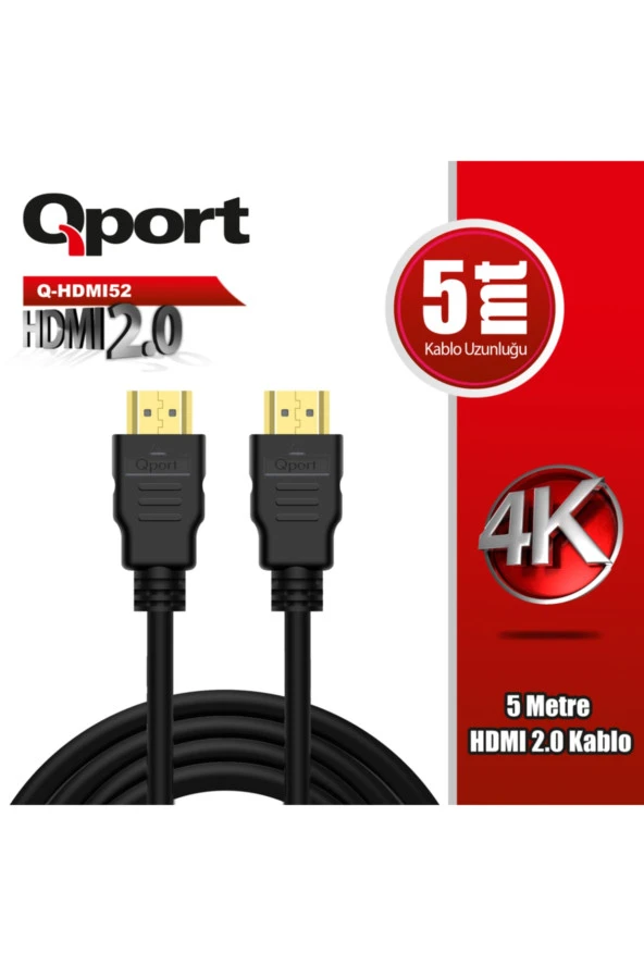 Qport  Q-hdmı52 Altın Uçlu 5 Metre 4k Hdmı2.0 Kablo ürün görseli 1