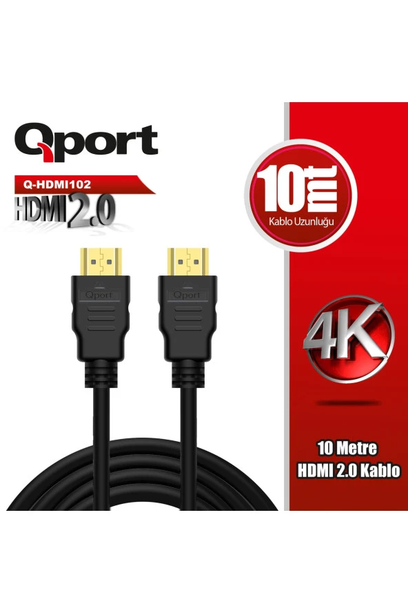 Qport  Q-hdmı102 Altın Uçlu 10 Metre 4k Hdmı2.0 Kablo ürün görseli 1