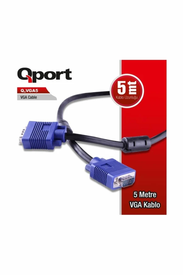 Qport  Q-VGA5 15 Pin Fitreli 5 Metre Erkek Erkek Monitör Kablo ürün görseli 1