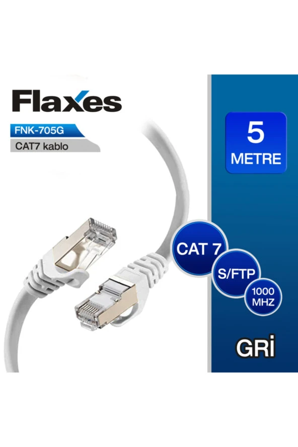 FLAXES-FLAXES FNK-705G 5MT CAT7 (PATCH) NETWORK KABLOSU GRİ ürün görseli 1