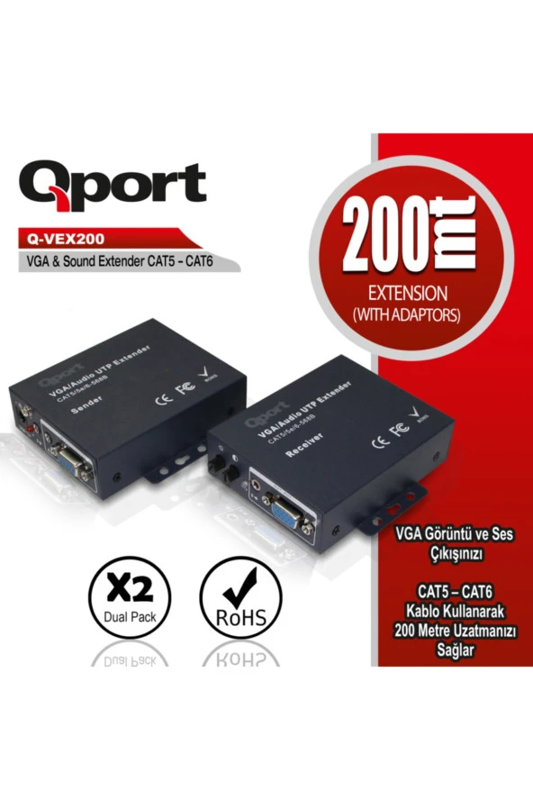 Qport  Q-vex200 200 Metre Vga Extender 2li Paket ürün görseli 1