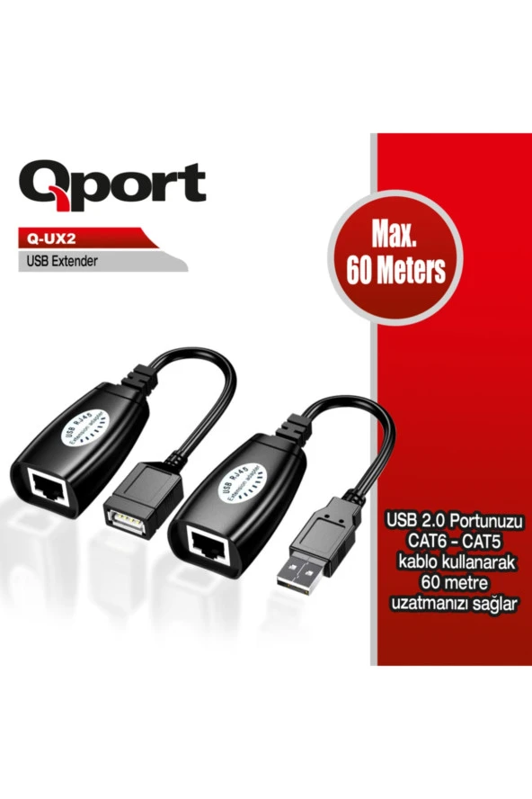 Qport  Q-UX2 60m Usb Extender 2 Li Paket ürün görseli 1