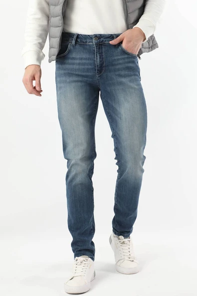 Erkek Boru Paça Jean Pantolon Mavi - Resim 5
