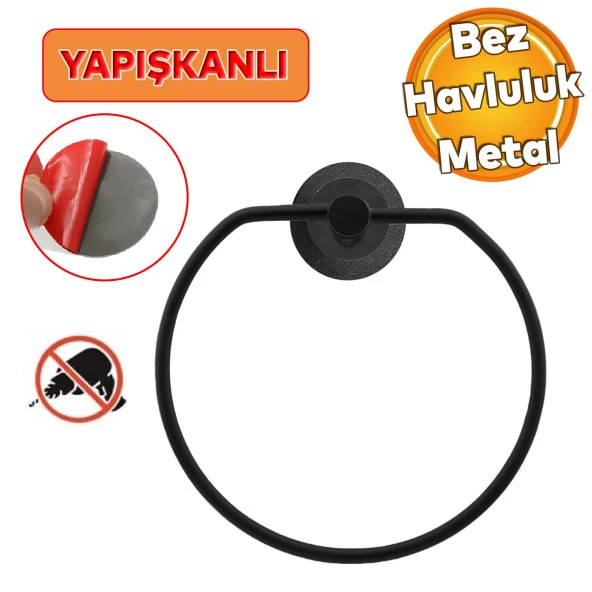 Siyah Bez Havluluk Aparatı Yapışkanlı Lavabo Banyo Mutfak Standı Bez Havlu Askısı Paslanmaz Metal ürün görseli 1