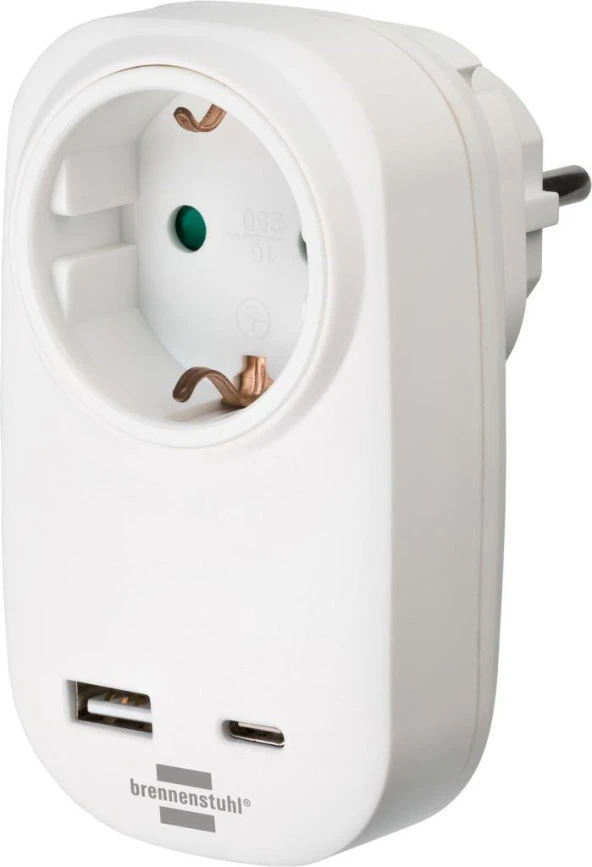 Brennenstuhl Premium Serisi Tek Soketli 18W Hızlı Şarj Özellikli 1 Typ-C + 1 USB' li Şarj Korumalı Priz ürün görseli 1