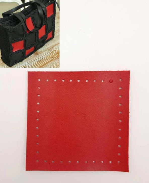 Angel Çanta Aksesuar 10x10 cm Kare Suni Deri Kırmızı Renk 1 Adet ürün görseli 1