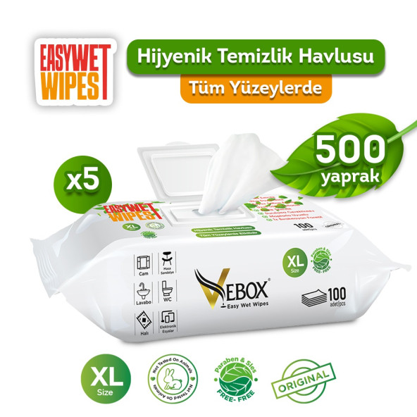 Vebox Easy Wet Wipes Yüzey Temizleme Havlusu 5x100 (500 Yaprak) ürün görseli 1