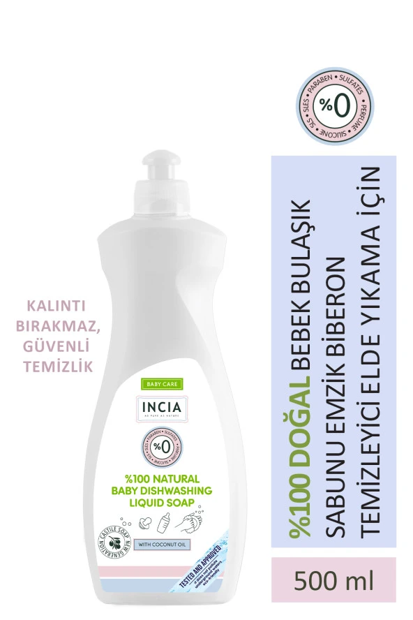 INCIA %100 Doğal Bebek Bulaşık Sabunu Bitkisel Emzik Biberon Temizleyici Vegan 500 ml ürün görseli 1