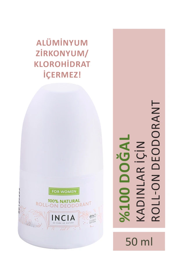 INCIA %100 Doğal Roll On Deodorant Kadınlar İçin Ter Kokusu Önleyici Leke Yapmayan 50 ml ürün görseli 1