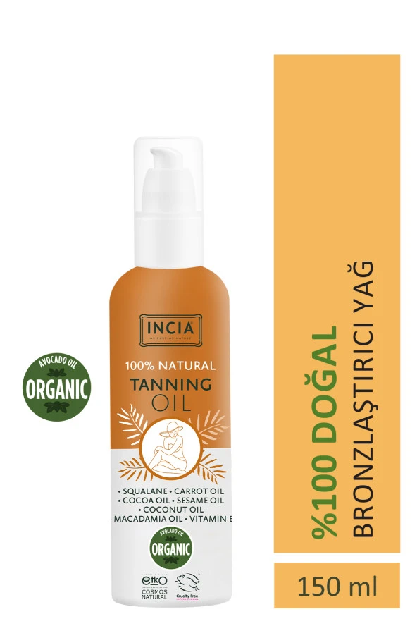 INCIA %100 Doğal Bronzlaştırıcı Yağ Organik Avokado Yağı Yoğun Bronzlaştırıcı Kakao Havuç Susam 150 ml ürün görseli 1