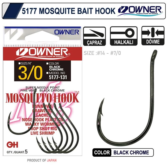 Owner 5177 Mosquito Hook Black Chrome Sinek İğne ürün görseli 1