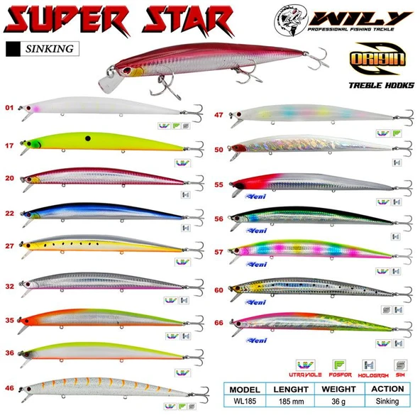 Wily Super Star 185mm 36gr Maket Balık (Sinking) ürün görseli 1