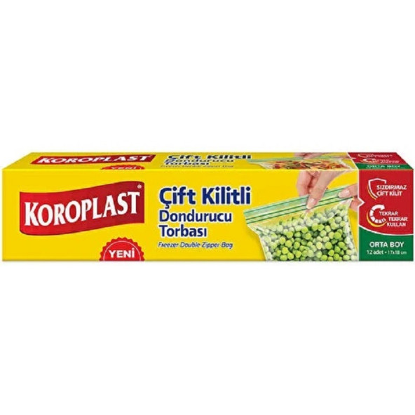 Koroplast Çift Kilitli Dondurucu Torbası Orta Boy 17 X 18 Cm 12 Li ürün görseli 1