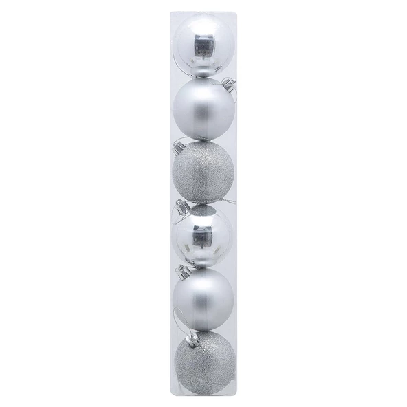 Yılbaşı Ağacı Süsleri 4 cm GÜMÜŞ Top Süs 6 lı Paket GÜMÜŞ Yeni Yıl Süsleri ürün görseli 1