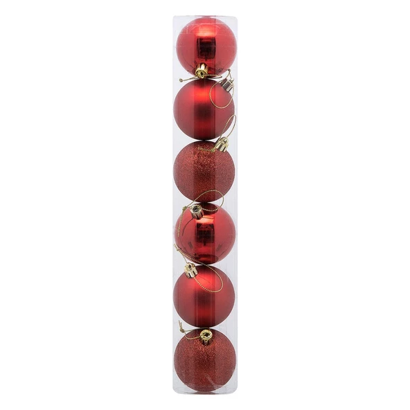 Yılbaşı Ağacı Süsleri 4 cm KIRMIZI Top Süs 6 lı Paket KIRMIZI Yeni Yıl Süsleri ürün görseli 1